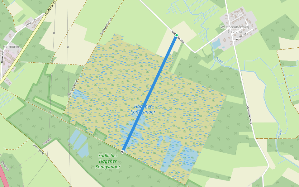 Mittelster Damm walking route map in Hagen im Bremischen