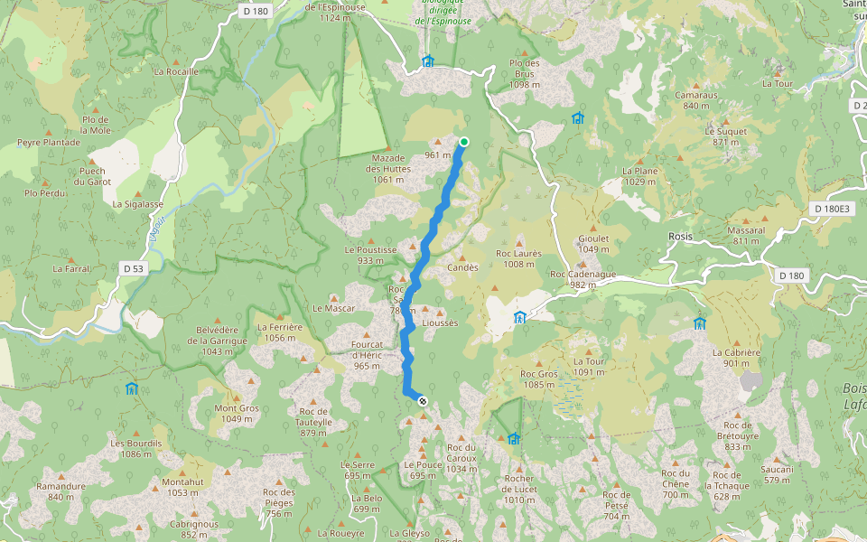Sentier du Vialais walking route map in Rosis