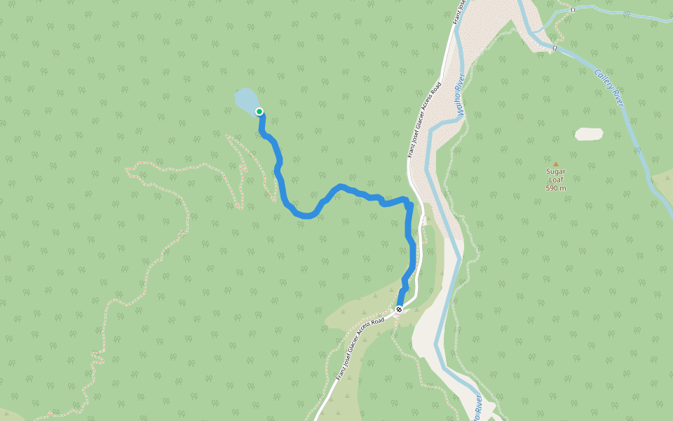 Lake Wombat Track walking route map in Franz Josef / Waiau