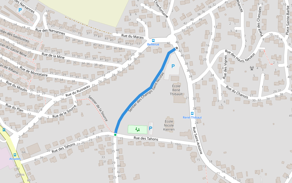 Sentier des Champs Saint-Nicolas walking route map in Bouxières-aux-Dames