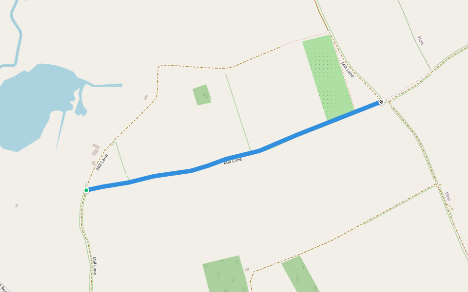 Mill Lane walking route map in Dereham