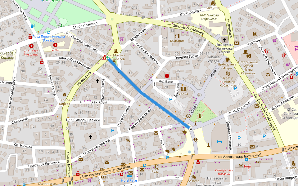 Генерал Скобелев walking route map in Kazanlak