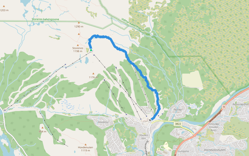 Downhill Easy walking route map in Hovden