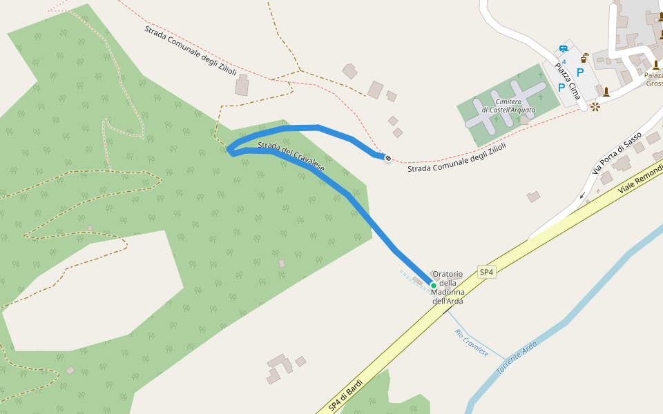 Strada del Cravalese walking route map in Castell'Arquato