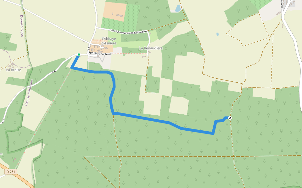 Chemin de la Madeleine à l'Abbaye d'Asnière walking route map in Cizay-la-Madeleine