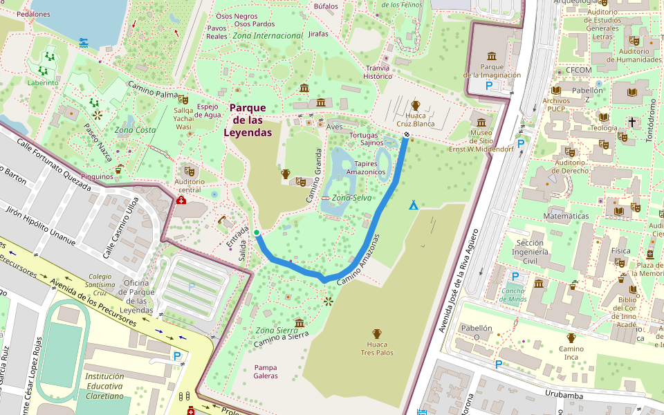 Camino Amazonas walking route map in San Miguel