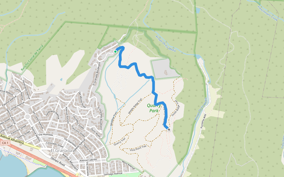 Dolphine Fire Rd. walking route map in El Granada