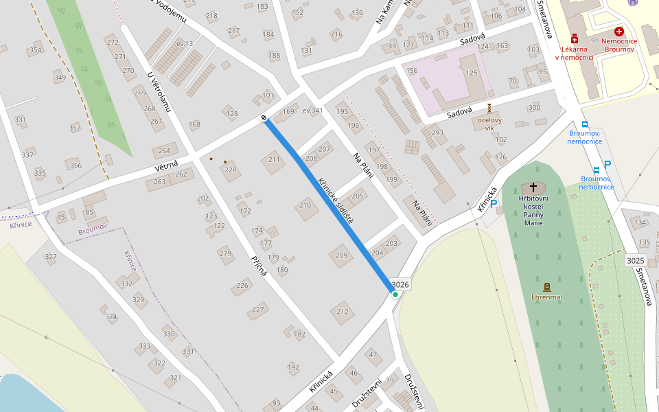 Křinické sídliště walking route map in Broumov