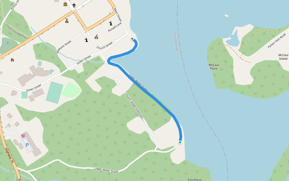 Lower Water Street walking route map in Guysborough