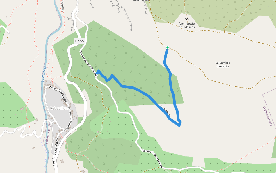 Les Falaises walking route map in Châteaudouble