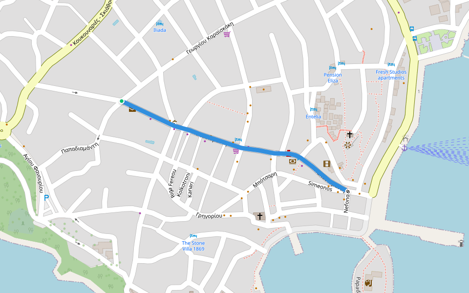 Παπαδιαμάντη walking route map in Volos