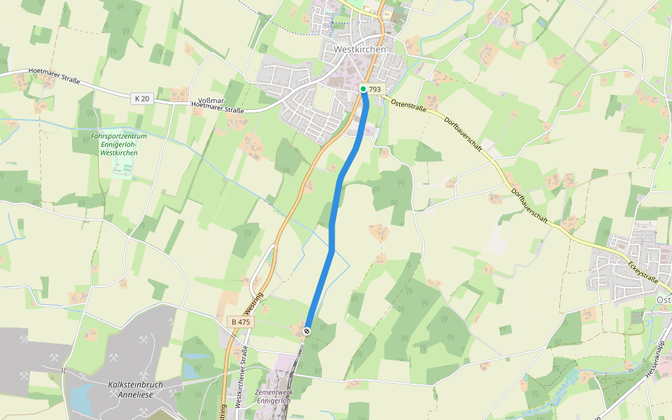 Clemes-Ruhe-Weg walking route map in Ennigerloh