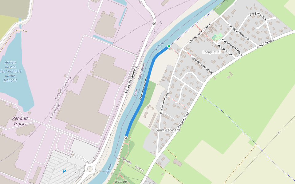 Chemin de Halage walking route map in Ranville