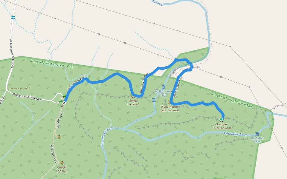 Wollomombi Walk walking route map in Hillgrove