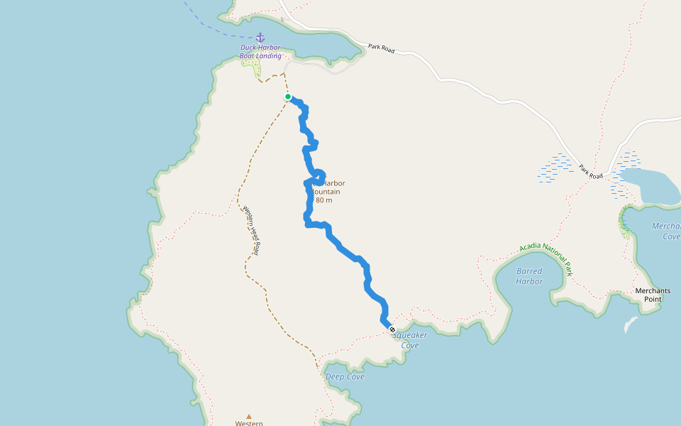 Duck Harbor Mountain Trail walking route map in Isle au Haut