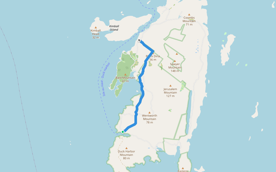 Duck Harbor Trail walking route map in Isle au Haut