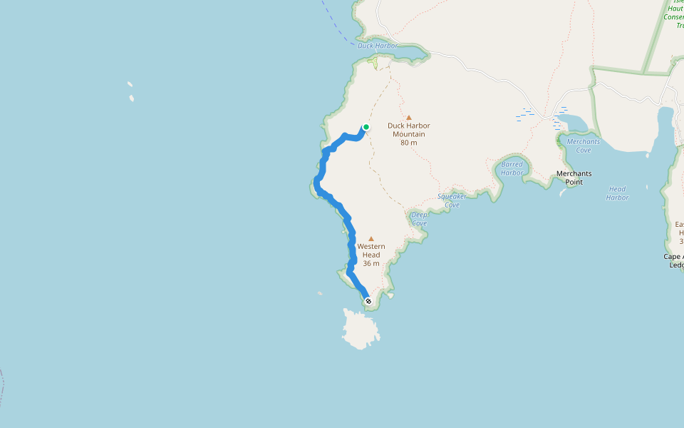 Western Head Trail walking route map in Isle au Haut