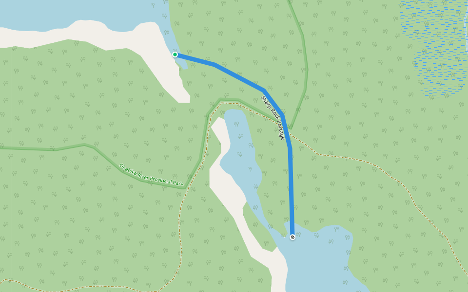 Sharp Rock Portage walking route map in Temagami