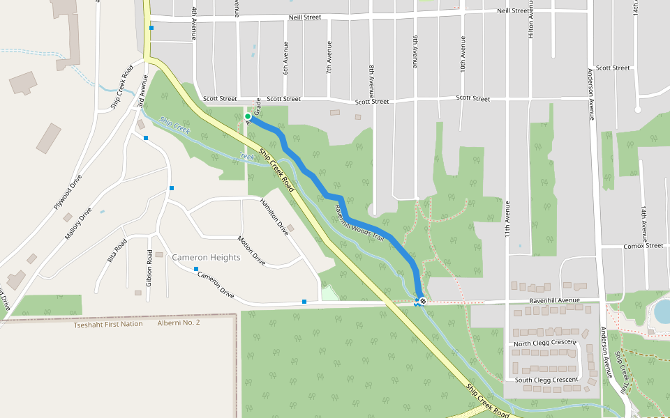 Ravenhill Woods Trail walking route map in Port Alberni