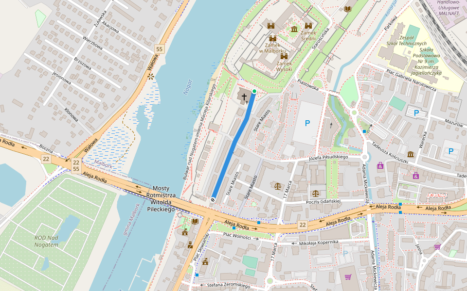 Trakt Jana Pawła II walking route map in Malbork