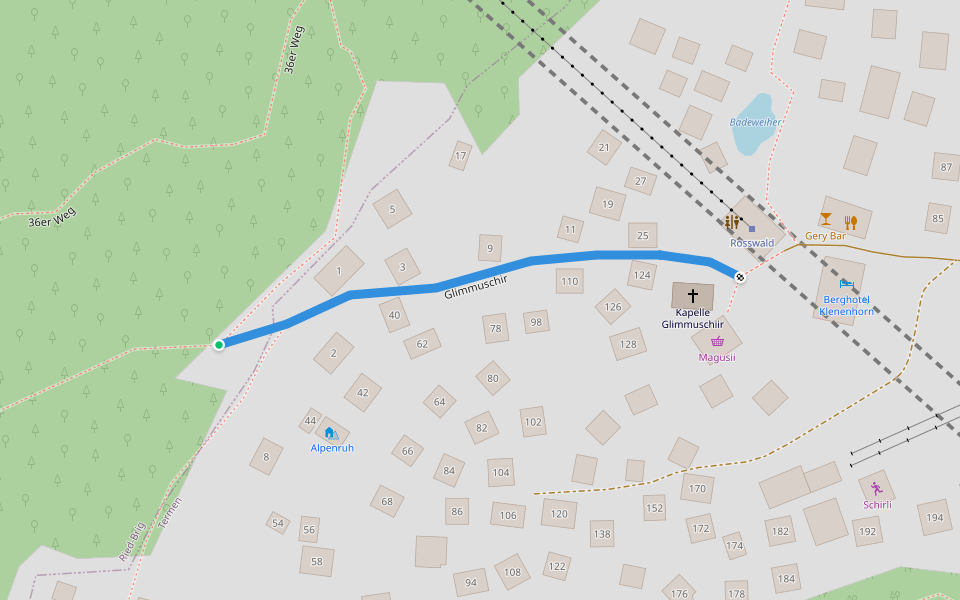 Glimmuschir walking route map in Rosswald