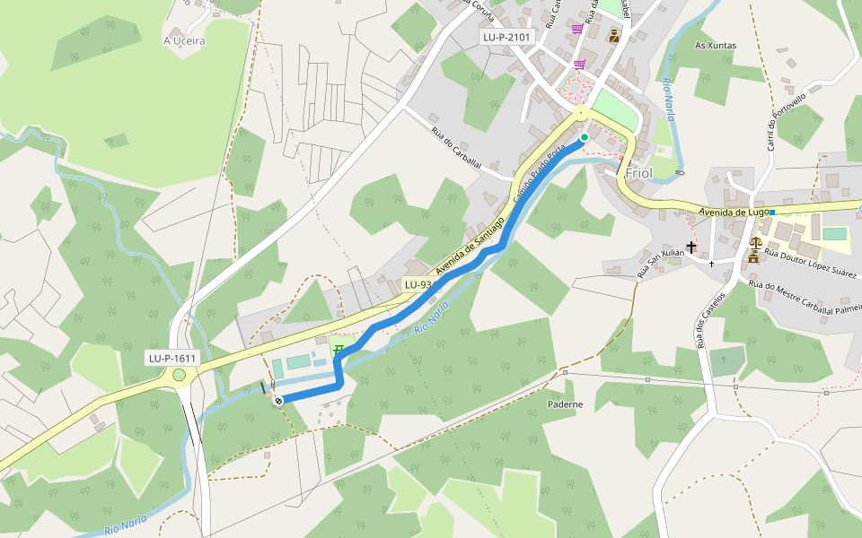 Camiño Prado Porta walking route map in Friol