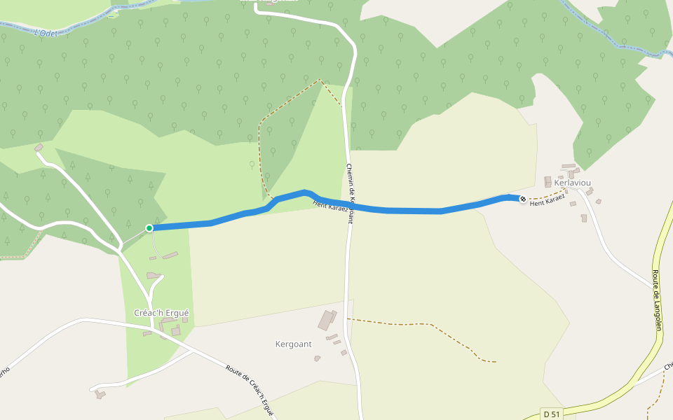 Hent Karaez walking route map in Ergué-Gabéric