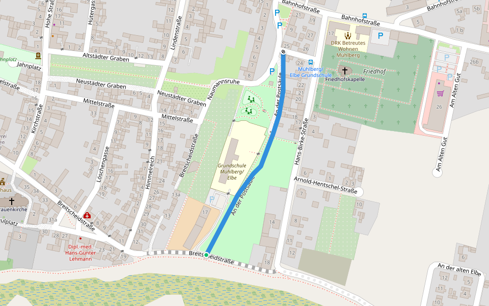 An der Postsäule walking route map in Mühlberg/Elbe