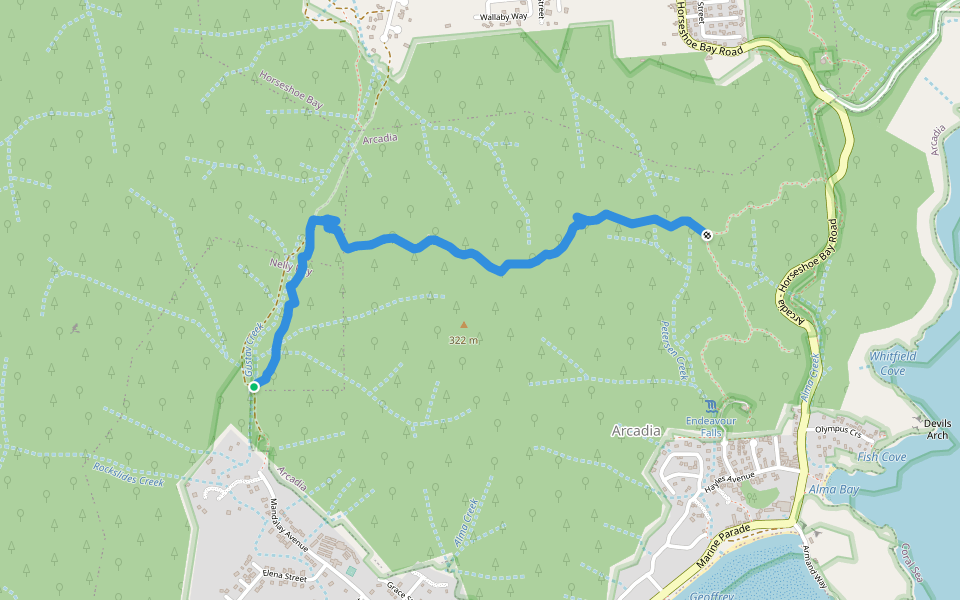 Nelly Bay to The Forts via Arcadia walking track walking route map in Nelly Bay