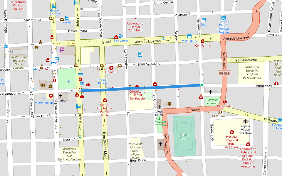 Amazonas walking route map in Chachapoyas