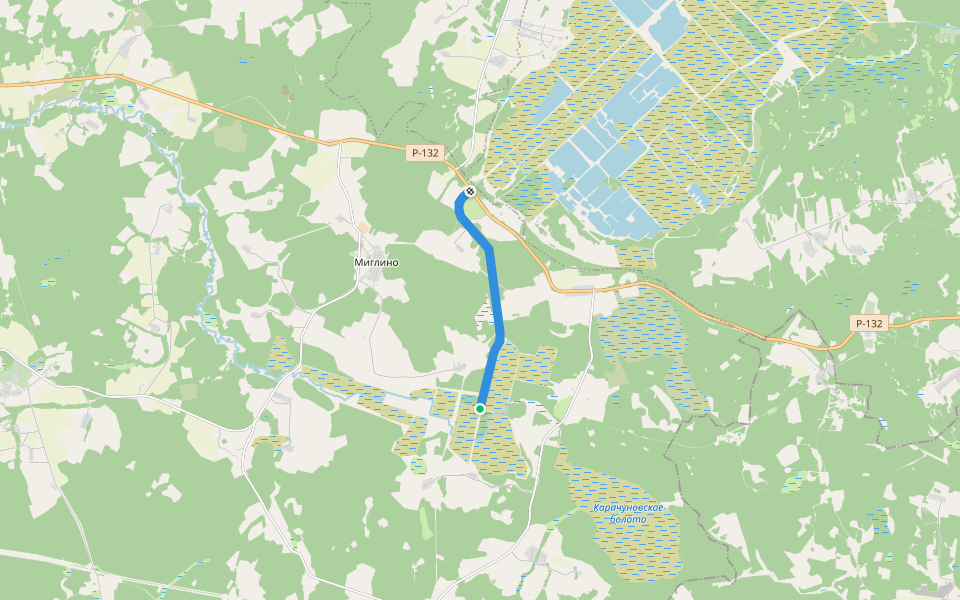 Бывшая узкоколейная дорога Вареговского торфопредприятия walking route map in Chudinovo (Markovskii S/S)