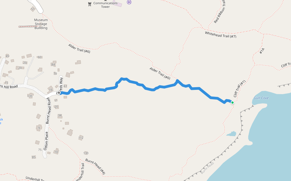 Gull Cove Trail (#5) walking route map in Monhegan