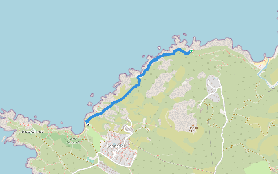Sentiero per Tinnari walking route map in Tinnari