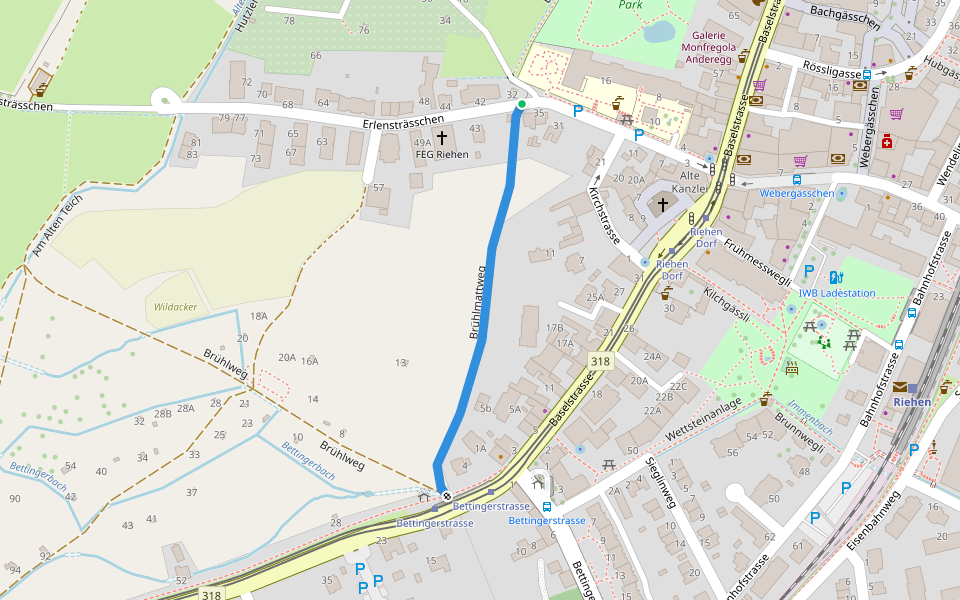 Brühlmattweg walking route map in Riehen