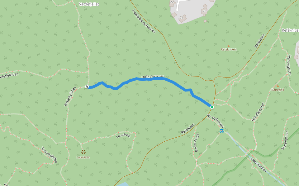 Hallekjerrstien walking route map in Skålevik