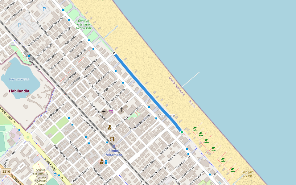 Lungomare Guido Spadazzi walking route map in Rimini
