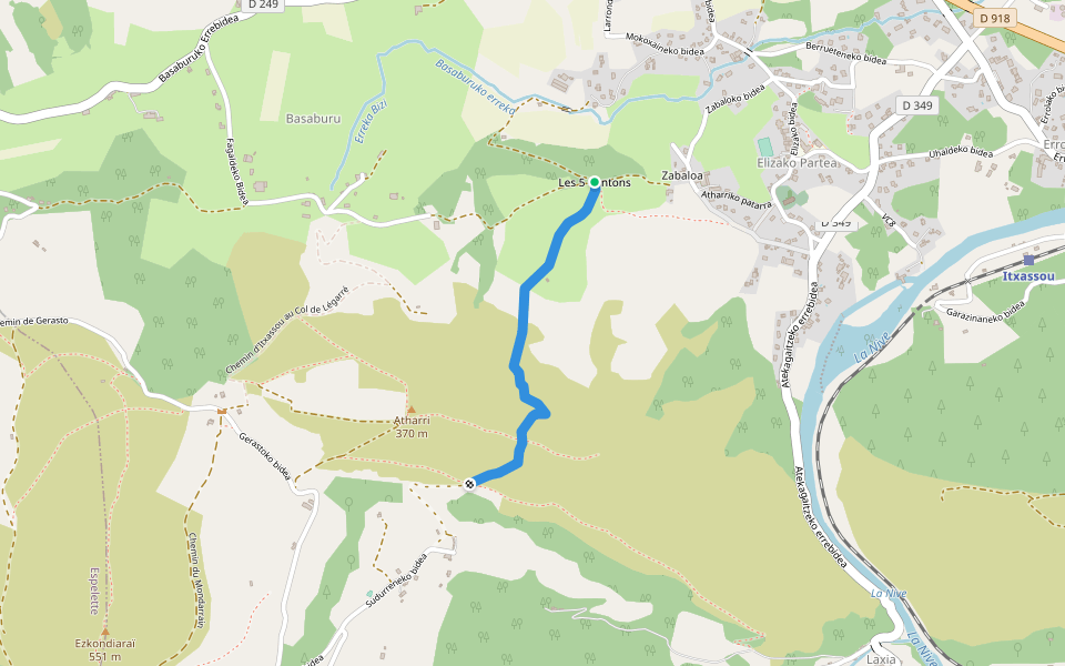 Chemin du Col d'Atharri direct walking route map in Itxassou