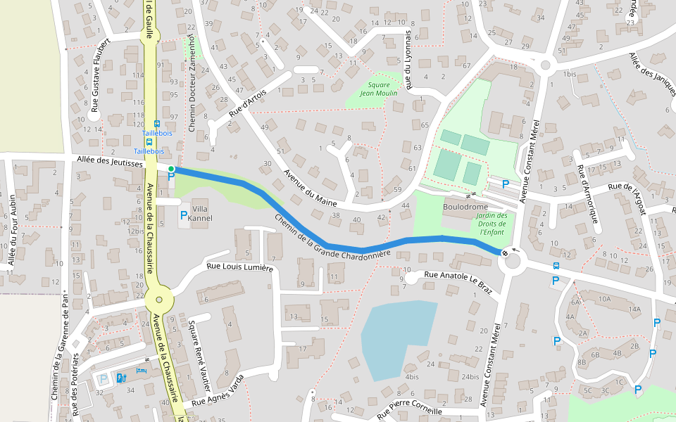Chemin de la Grande Chardonnière walking route map in Chartres-de-Bretagne