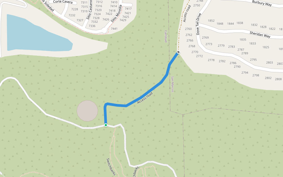 Access road walking route map in Carlsbad