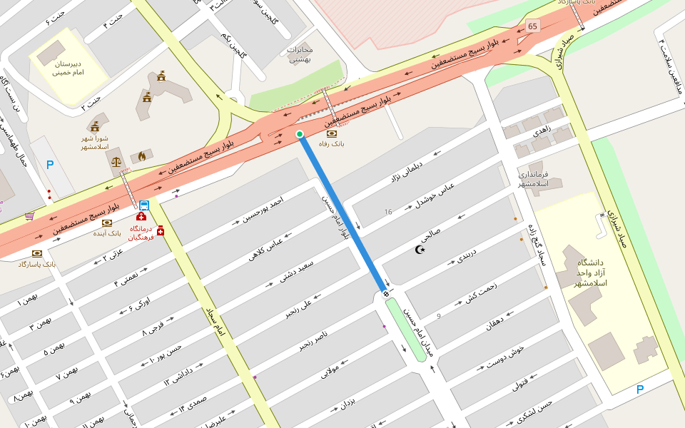 بلوار امام حسین walking route map in Eslamshahr