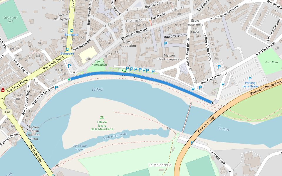 Quai Sully-Chalies walking route map in Millau