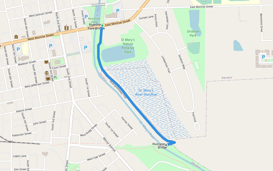 Rivergreenway Trail walking route map in Decatur