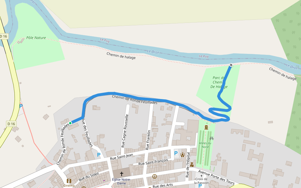 Chemin de Ronde Feuillades walking route map in Monségur