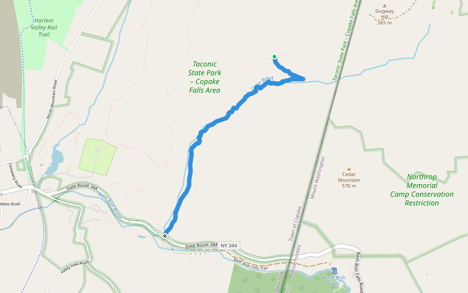 Cedar Brook (Blue) Trail walking route map in Copake Falls