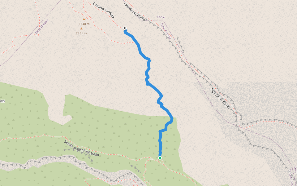 Camino al Circo de Carriata walking route map in Torla-Ordesa