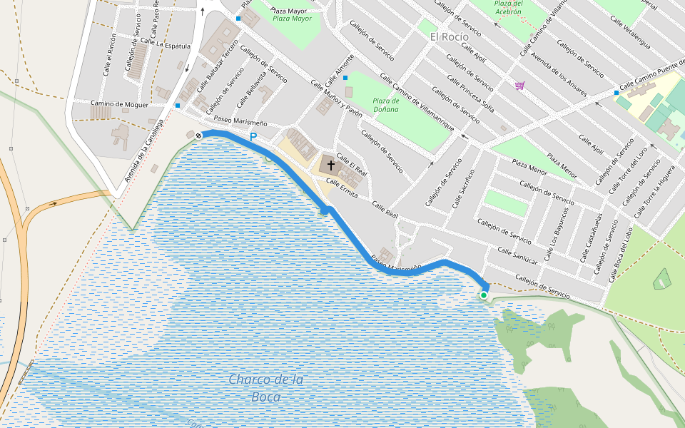 Paseo Marismeño walking route map in El Rocío