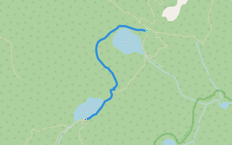 Chemin du Lac à la Main walking route map in Lac-Pikauba