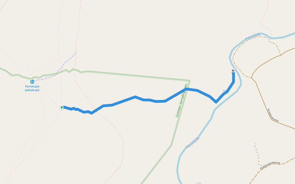 Skiing track to connect to real path network walking route map in Oksanperä