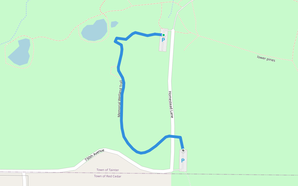 Memorial Wetland Trail walking route map in Colfax