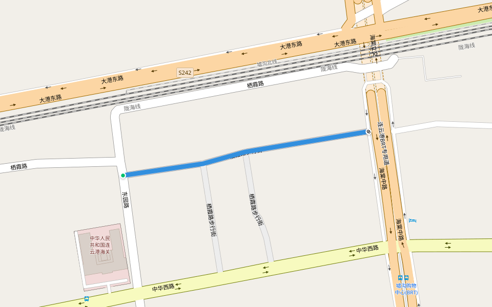 栖霞路步行街 walking route map in Lian Yun Gang Shi